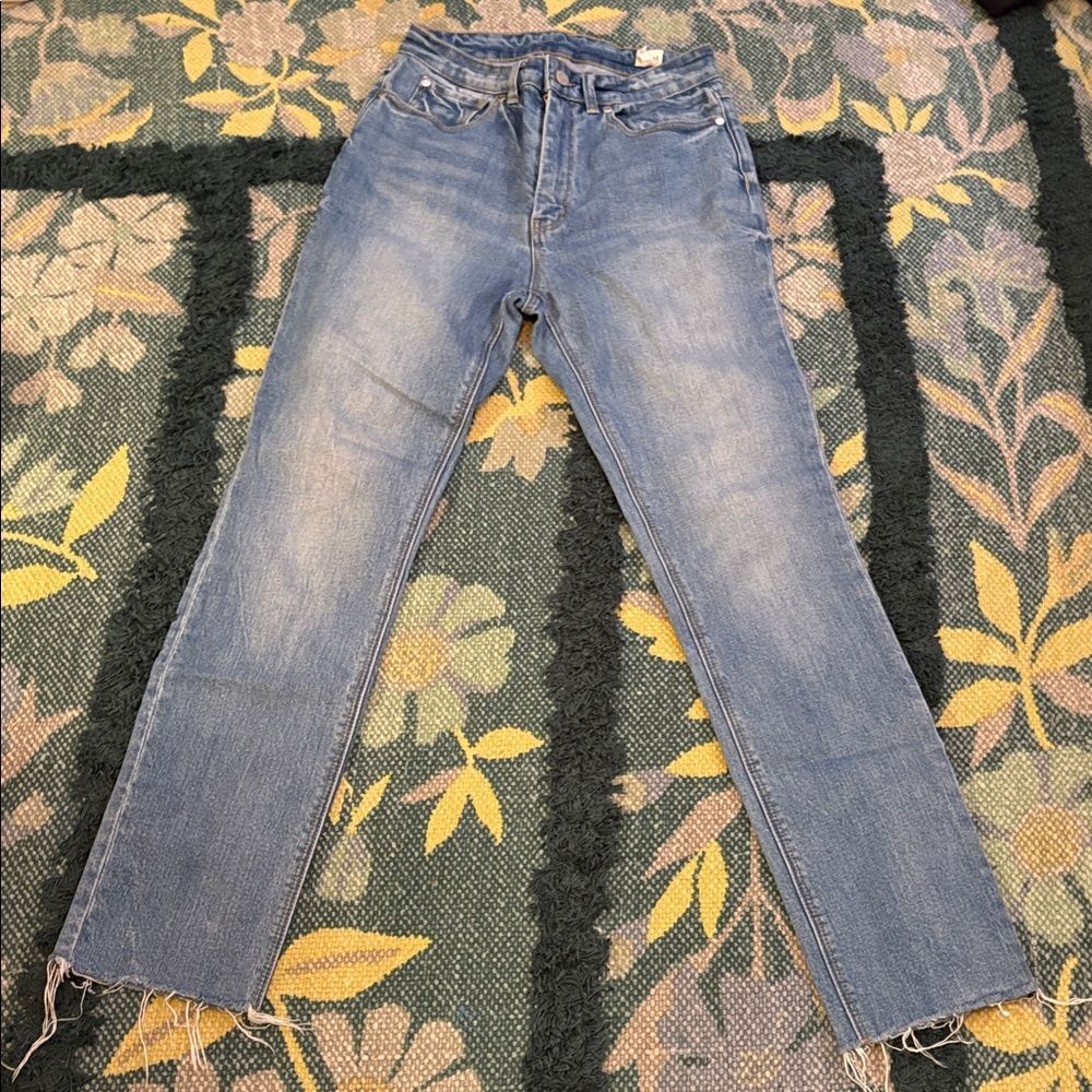 La Vie Rebecca Taylor Blue High Rise Raw Hem Straight Leg Jeans 26